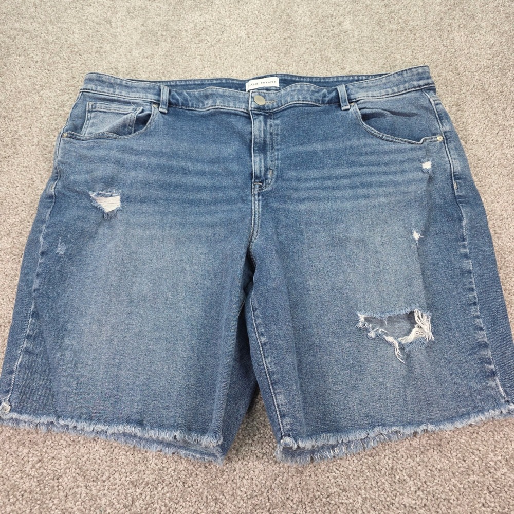 Lane Bryant‎ Distressed Denim Shorts Womens 22 Blue Frayed Hem Bermuda High Rise